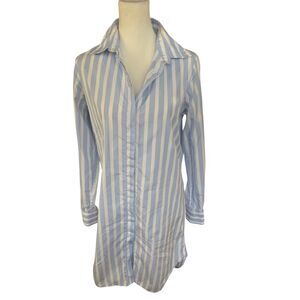 Harshman of Los‎ Angeles Willow Blue and White Stripe Button Front Shirt Dress S